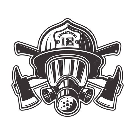 premium vector fireman head in helmet gas mask and two crossed axes illustration in
