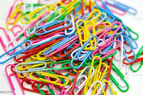 Collection Of Colorful Paper Clips On White Background Stock Photo