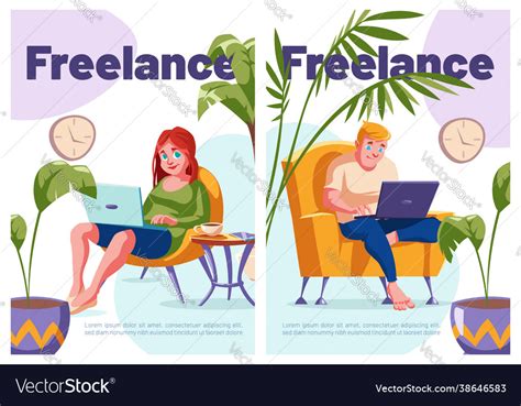 Freelance Cartoon Posters Relaxed Freelancers Vector Image