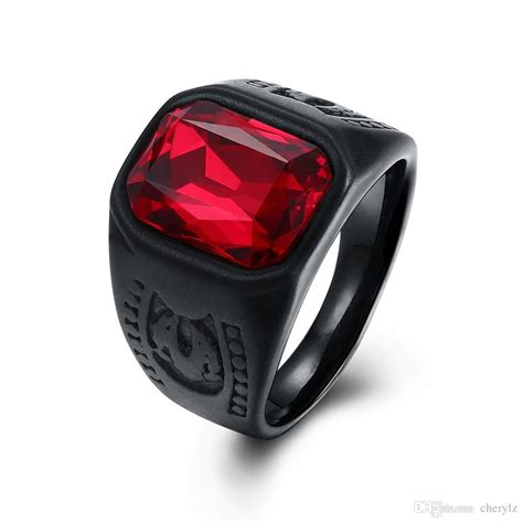 2021 Mens Stainless Steel Ruby Ring Punk Style Fashion Jewelry Size 7