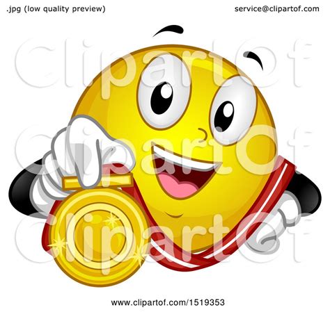 Clipart Of A Yellow Smiley Emoji Showing A Gold Medal Royalty Free