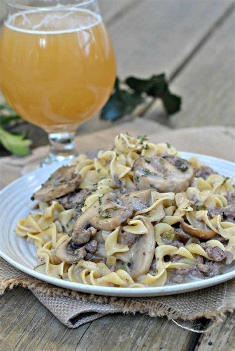 Brown ground beef and onion in a skillet with butter; Beef Stroganoff - Hamburger Helper Style {but better ...