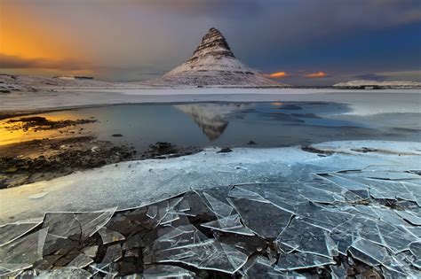 Nature Landscape Mountains Iceland Snow Winter Ice Water Sunset