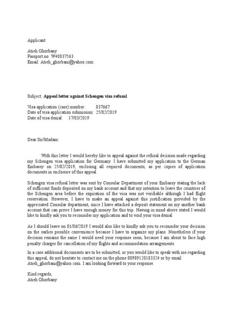 Sample Appeal Letter For Schengen Visa Refusal Busine Vrogue Co