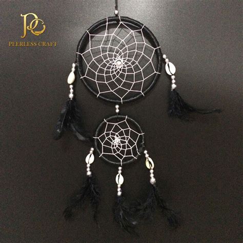 Fc411 Double Rings Black Cherokee Indian Dream Catchers Feather