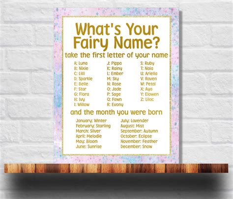 This Listing Is For An Instant Download For The Fairy Name Sizes
