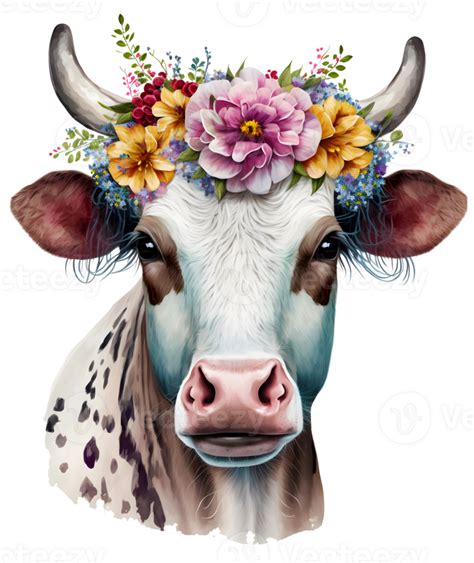 Cow Head With Flowers Isolated 23943794 Png