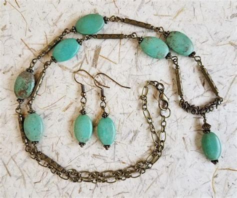 Guinevere Bohemian Magnesite Pendant Necklace And Earrings Set Etsy