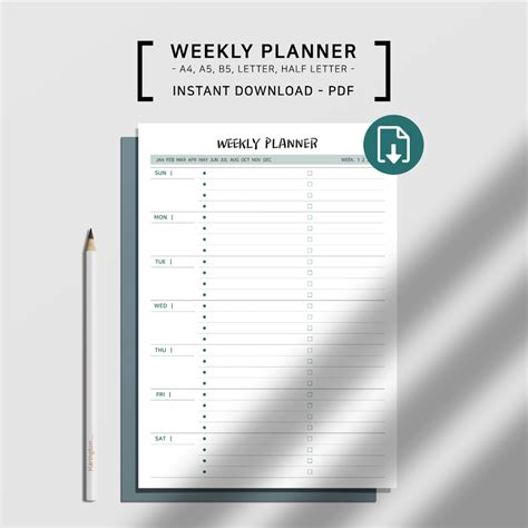 Printable weekly planner sheet weekly organizer undated | Etsy | Weekly planner sheets, Weekly ...