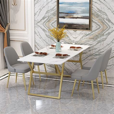 Modern Luxury Marble Dining Table In Gold Metal Legs