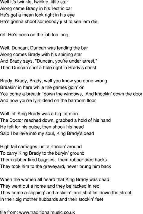 Old Time Song Lyrics Duncan And Brady