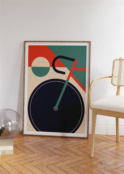 Bicycle Bauhaus Poster Vintage Mid Century Style Etsy