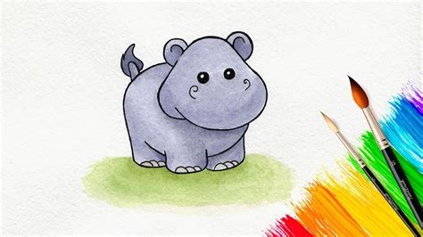 Step By Step Tutorial For Draw Cute Hippo Illustration