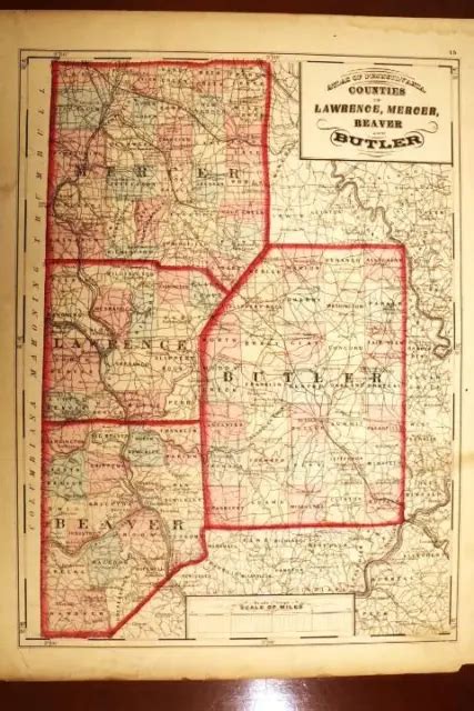 1872 Rare Walling And Gray Map Lawrence Mercer Beaver And Butler Co