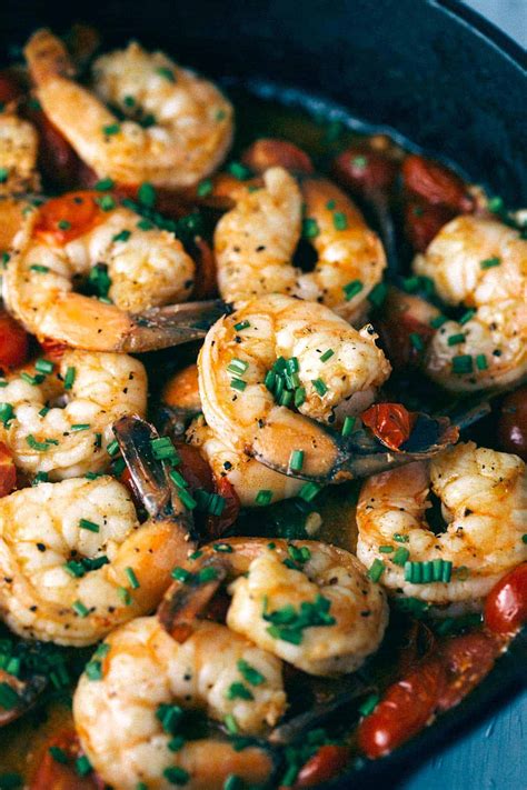 Our test kitchen's favorite easy shrimp dinners. Jumbo Spicy Garlic Shrimp and Tomato Skillet | Jessica Gavin