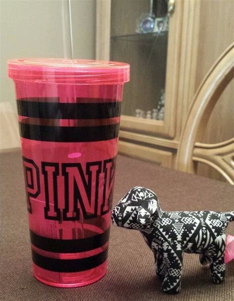 Victorias Secret Pink Tumbler Water Bottle Cup With Micro Mini Dog