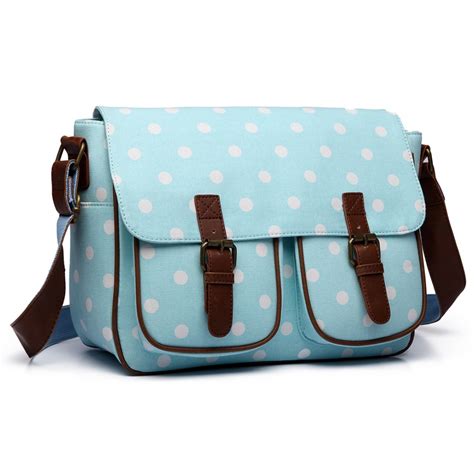 Miss Lulu Oilcloth Satchel Polka Dot In Light Blue The Leather Shop