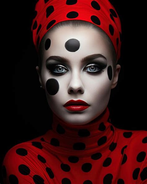 premium ai image a woman with a red dress and black polka dots on her face