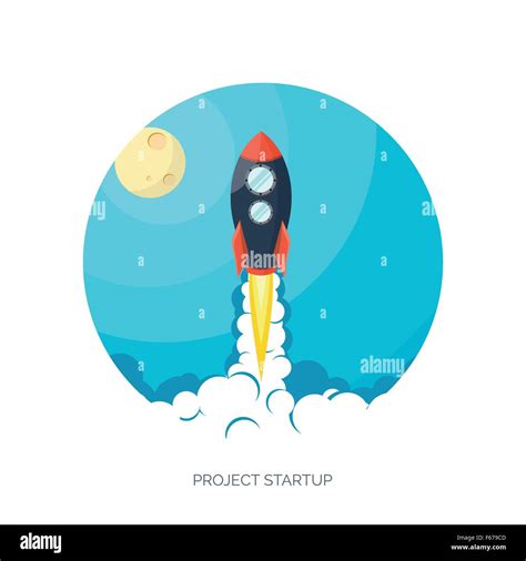 Flat Rocket Icon Startup Concept Project Development Stock Vector