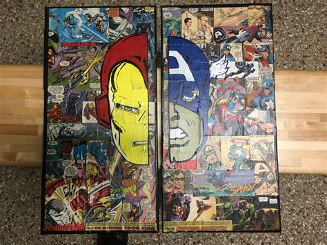 Decoupage Comic Books Onto Canvas Then Painted The Faces Onto Sealed