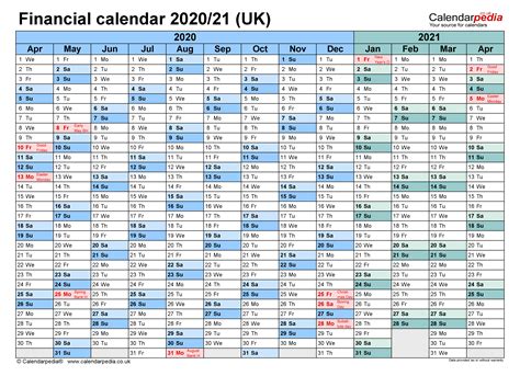 Financial Calendars 2021 22 Uk In Microsoft Word Format
