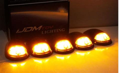 Ijdmtoy 5pc Smoked Lens Amber Led Cab Roof Marker Light Kit Compatible With Dodge Ram 1500 2500