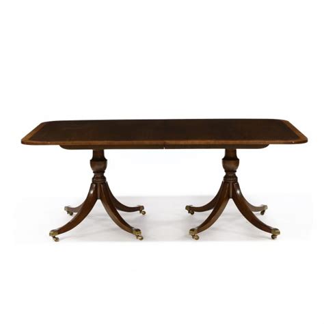 Kittinger Federal Style Double Pedestal Banded Mahogany Dining Table