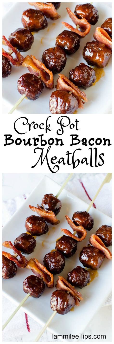 The crockpot keeps the meatballs and bourbon sauce warm but, you can transfer them to a serving tray or plate. Super easy crock pot bourbon bacon meatballs are the perfect Super Bowl appetizer recipe! This ...