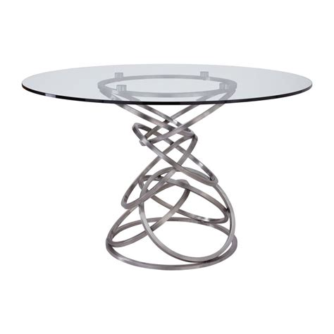 Wendy Contemporary Dining Table In Brushed Stainless Steel Finish And Clear Glass Top By Armen