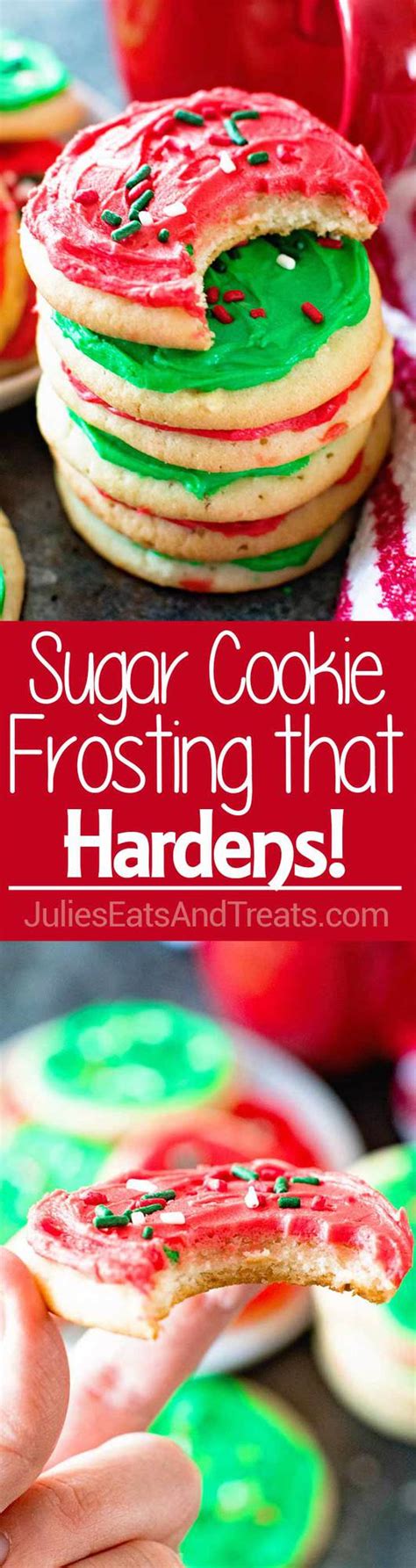 Follow these steps to make a buttercream frosting that will harden to perfection on your favorite cookie recipe, so you can stack and enjoy. Homemade Sugar Cookie Frosting that Hardens! - Julie's ...