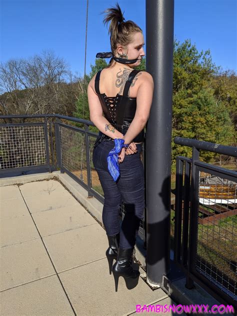 Bambi Snow Tied To Pole Outdoors Photos Only Welcome To Bambi Snow XXX Get Full Access For