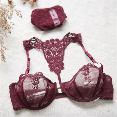 love maroon sheer lace bra and panty set — sofyee