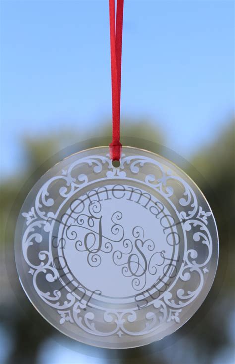 Scroll ornament, Initial ornament, Monogram ornament, Glass ornament, Etched ornament, Sand ...