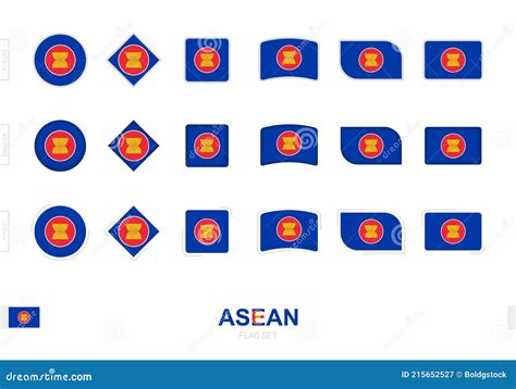 Asean Flag Set Simple Flags Of Asean With Three Different Effects Stock Vector Illustration