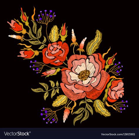 Fashion Floral Embroidery Royalty Free Vector Image