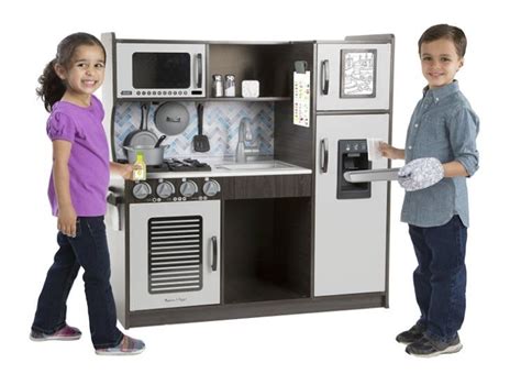 Melissa And Doug Wooden Chefs Pretend Play Toy Kitchen With “ice” Cube Dispenser Charcoal