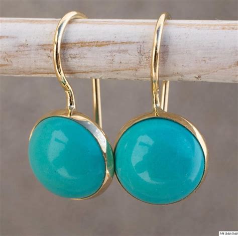 Turquoise Earrings Blue Earrings Turquoise Jewelry 14k Gold Etsy
