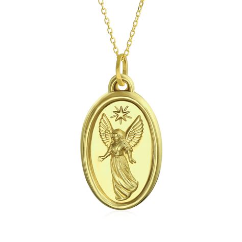 Bling Jewelry Bling Jewelry Personalize 14k Yellow Real Gold Religious Oval Medal Guardian
