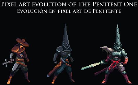 Pixel Art Evolution Of The Penitent One From The Artbook Rblasphemous