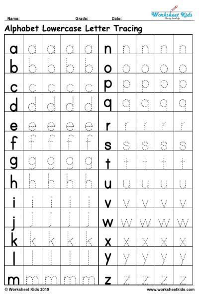 Lowercase alphabet tracing worksheets - Free Printable PDF | Alphabet