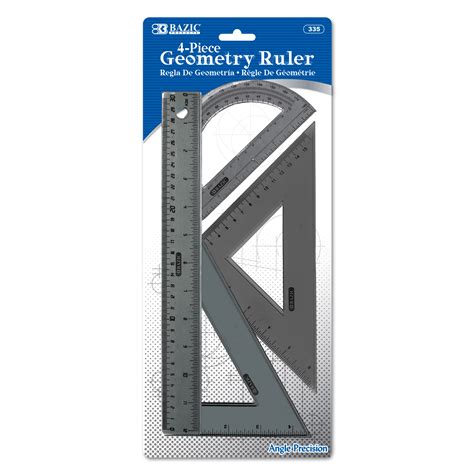 Bazic 4 Piece Geometry Ruler Combination Sets Bazic Products