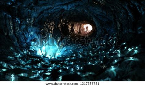 Mysterious Blue Crystal Cave Stimulating Adventure Stock Photo Edit