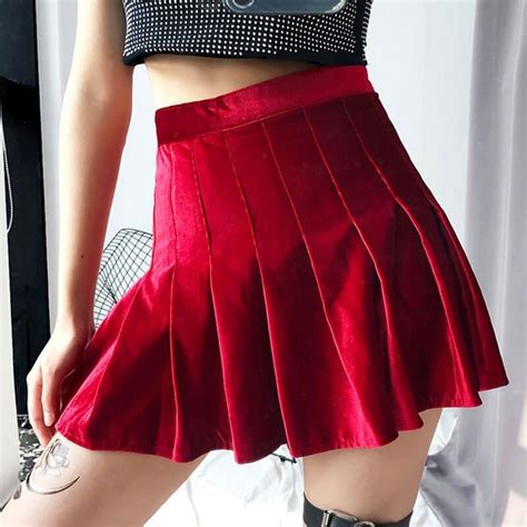 cute velvet pleated skirt se20357 sanrense cheap skirts red skirts casual skirts short