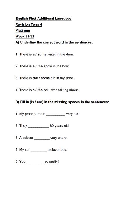 Grade 4 English First Additional Language Platinum Revision Test