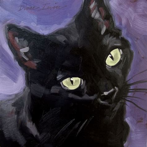 Original Oil Painting Of A Black Cat With Yellow Eyes 8 X 8 Inches By