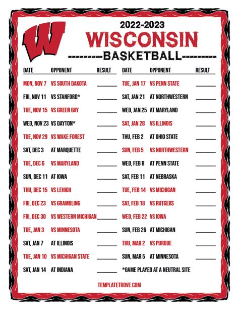 printable badger basketball schedule printable world holiday hot sex picture