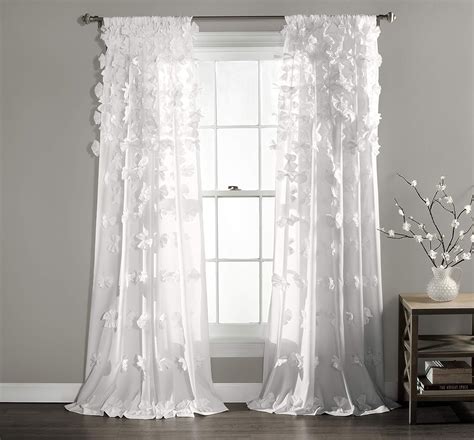 Lush Decor Riley Curtain Sheer Ruffled Textured Bow Window Panel For