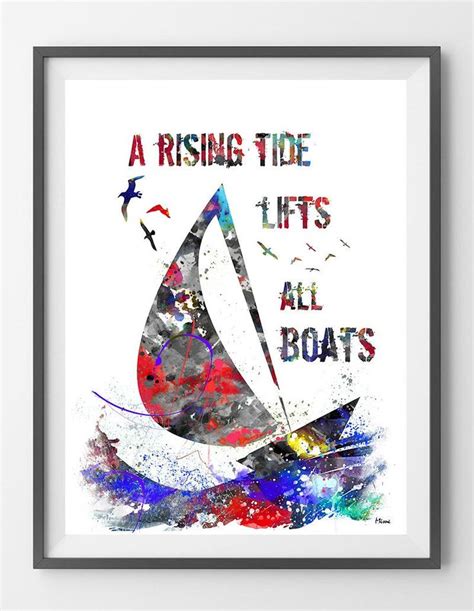 A Rising Tide Lifts All Boats Print A Rising Tide Quote Watercolor