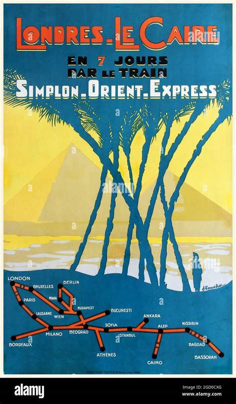 Vintage Simplon Orient Express Railway Travel Poster Londres Le Caire Égypte Années 1930