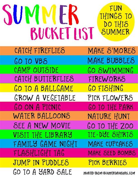 Summer Bucket List Free Printable A Fun List Of Things To Do This Summer Summer Catch Summer